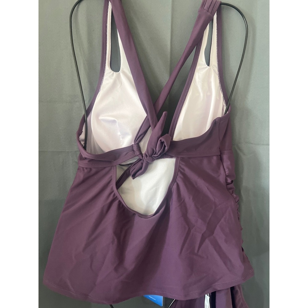 Cupshe Purple Ruched V-Neck Tie Back Tankini Set Swimsuit Women Large - Picture 5 of 7